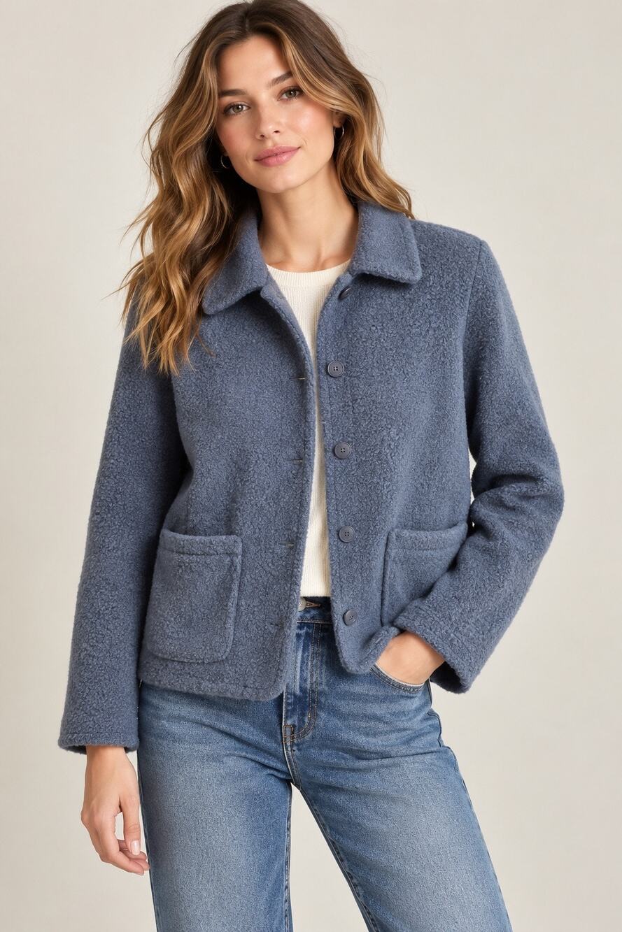 Sandro Bouclé Jacket Dusty Blue – Size Medium